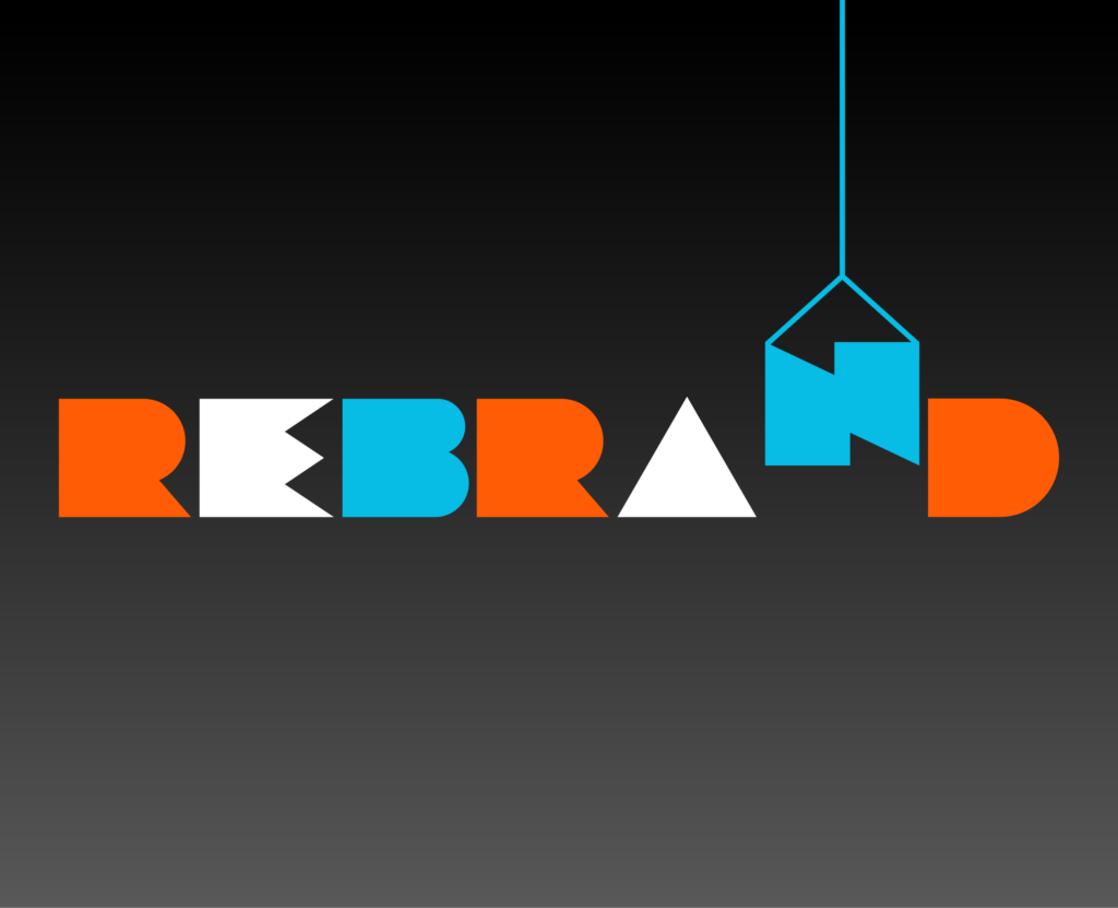 The word "rebrand" shown in a stylized design