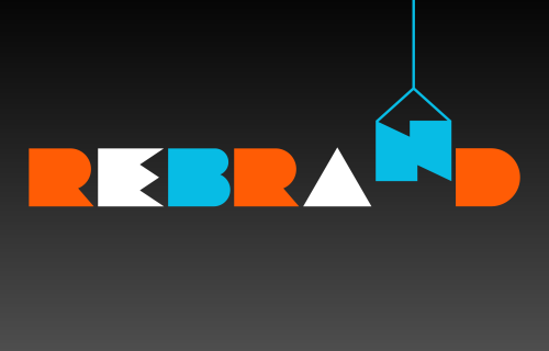 The word "rebrand" shown in a stylized design